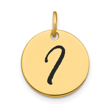 14k Yellow Gold Initial Pendant with Black Script Letter J, Dainty Monogram Charm