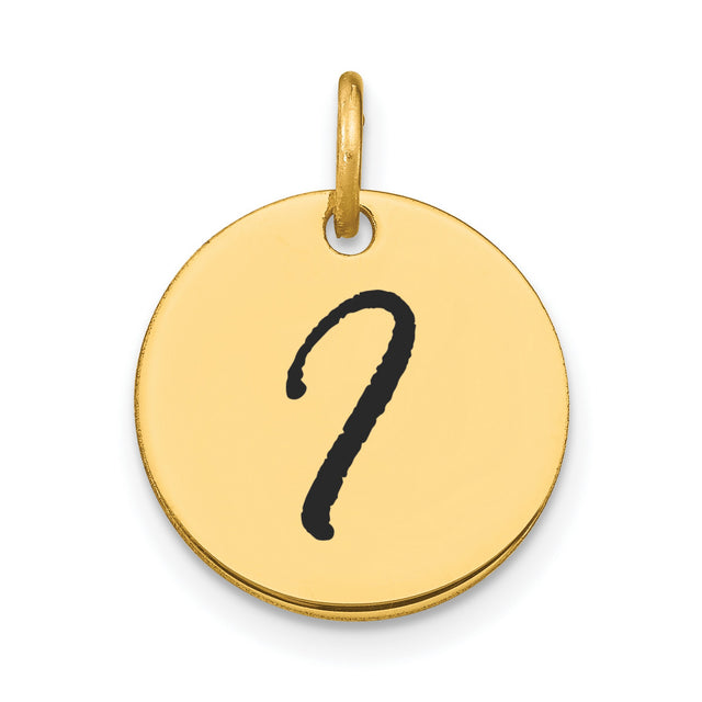 14k Yellow Gold Initial Pendant with Black Script Letter J, Dainty Monogram Charm
