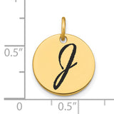 14k Yellow Gold Pendant with Black Enamel Letter J, Initial Charm for Women or Unisex
