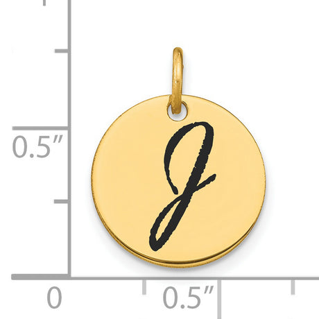 14k Yellow Gold Pendant with Black Enamel Letter J, Initial Charm for Women or Unisex