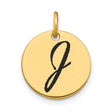 14k Yellow Gold Pendant with Black Enamel Letter J, Initial Charm for Women or Unisex