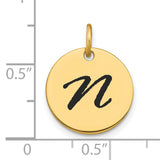 14k Yellow Gold Round Pendant with Bold Script Initial N, Unisex Letter Charm