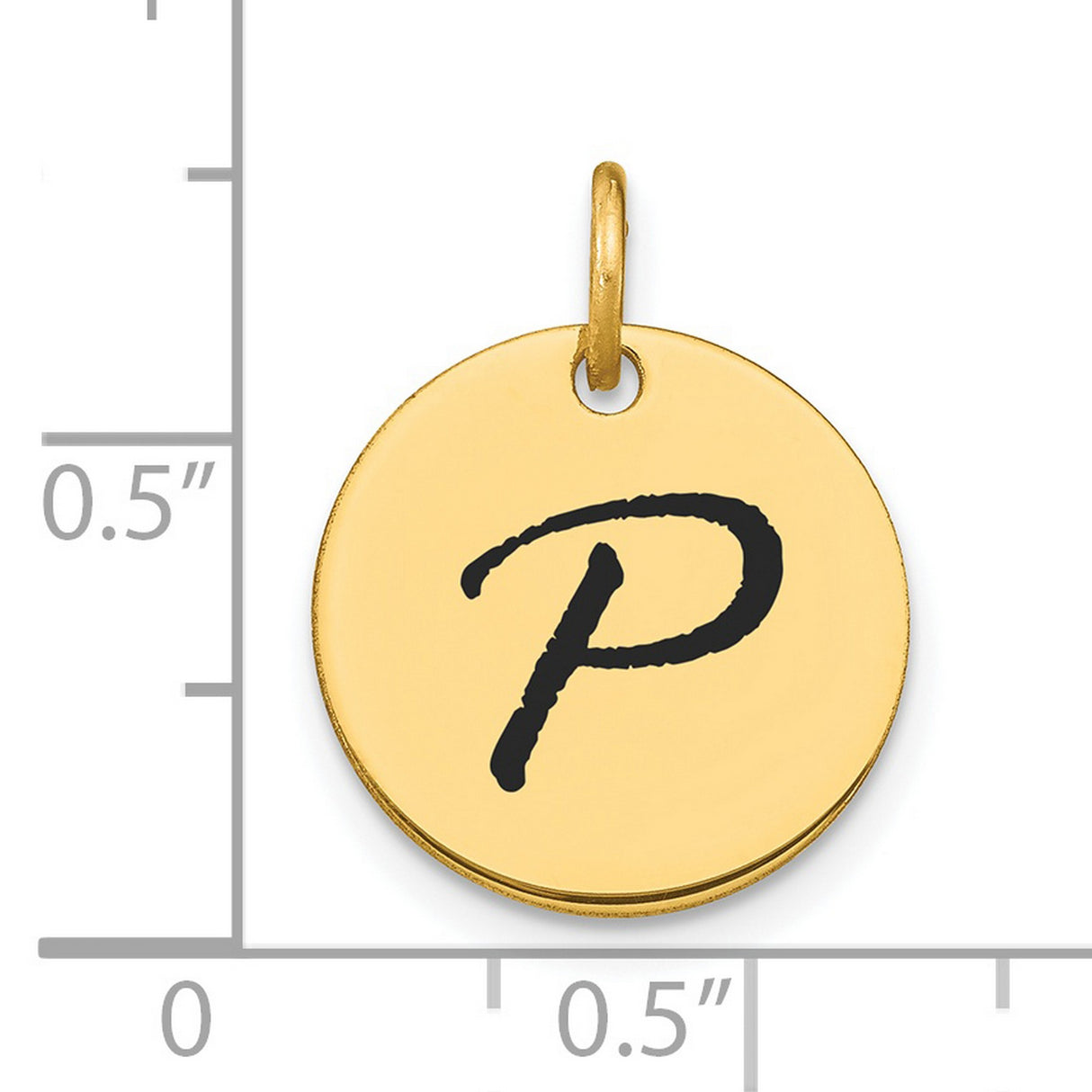 14k Yellow Gold Letter P Pendant Charm, Script Initial Disk for Women or Unisex Wear
