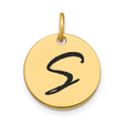 Polished Black Enamel Letter S Initial Disk Charm Pendant in Real 14k Yellow Gold