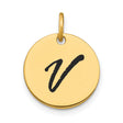 14k Yellow Gold Initial Pendant with Script Letter V, Modern Monogram Charm