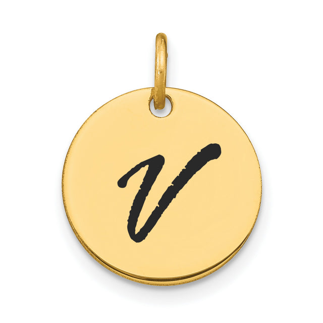 14k Yellow Gold Initial Pendant with Script Letter V, Modern Monogram Charm