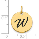 14k Yellow Gold Letter W Pendant, Script Initial Round Monogram Charm for Women or Unisex