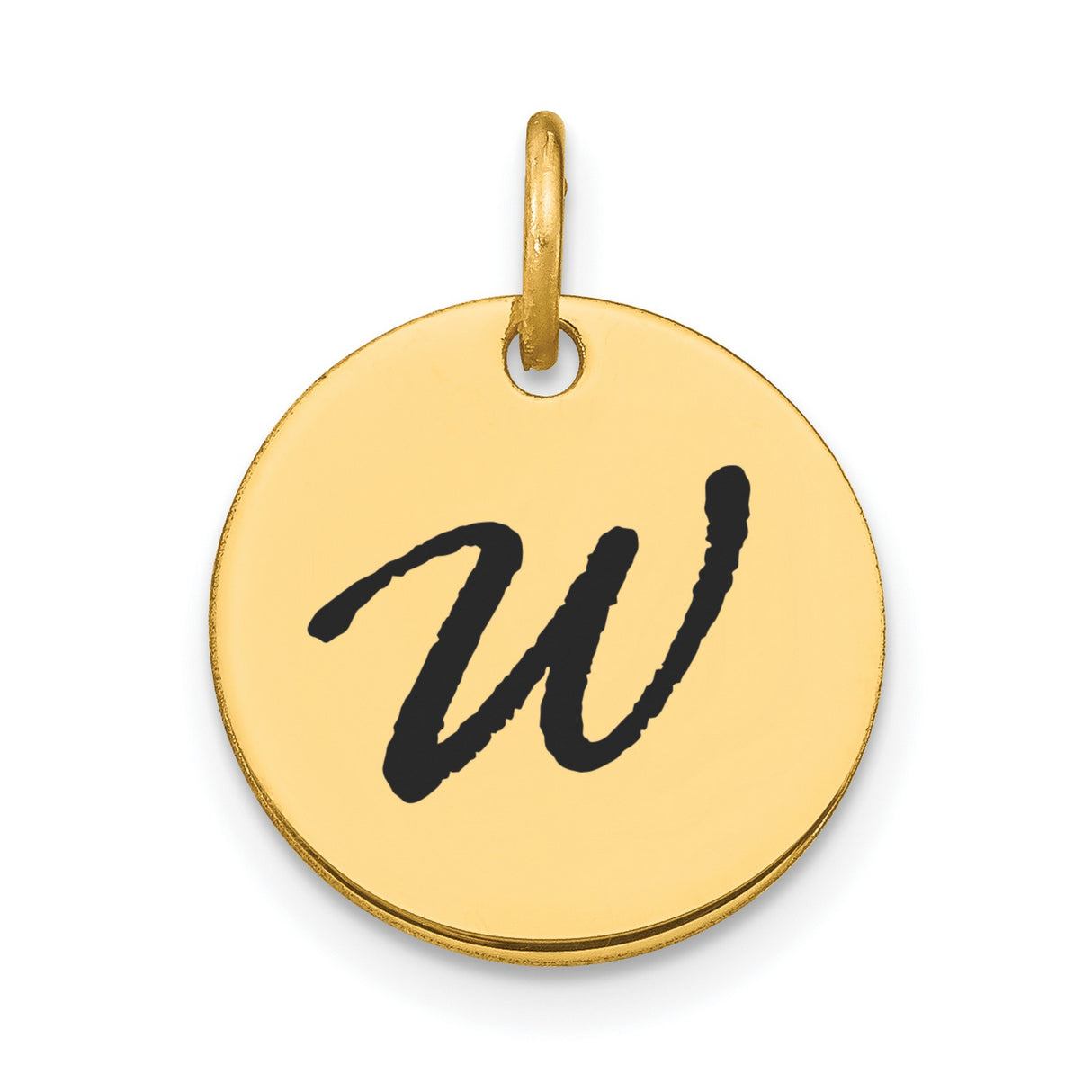 14k Yellow Gold Letter W Pendant, Script Initial Round Monogram Charm for Women or Unisex
