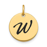 14k Yellow Gold Letter W Pendant, Script Initial Round Monogram Charm for Women or Unisex