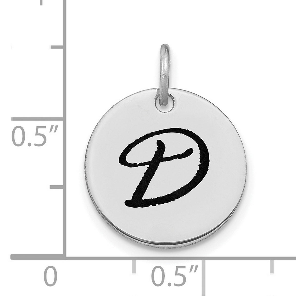 14k White Gold Round Pendant with Bold Script Letter D Monogram for Women