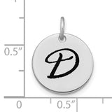 14k White Gold Round Pendant with Bold Script Letter D Monogram for Women