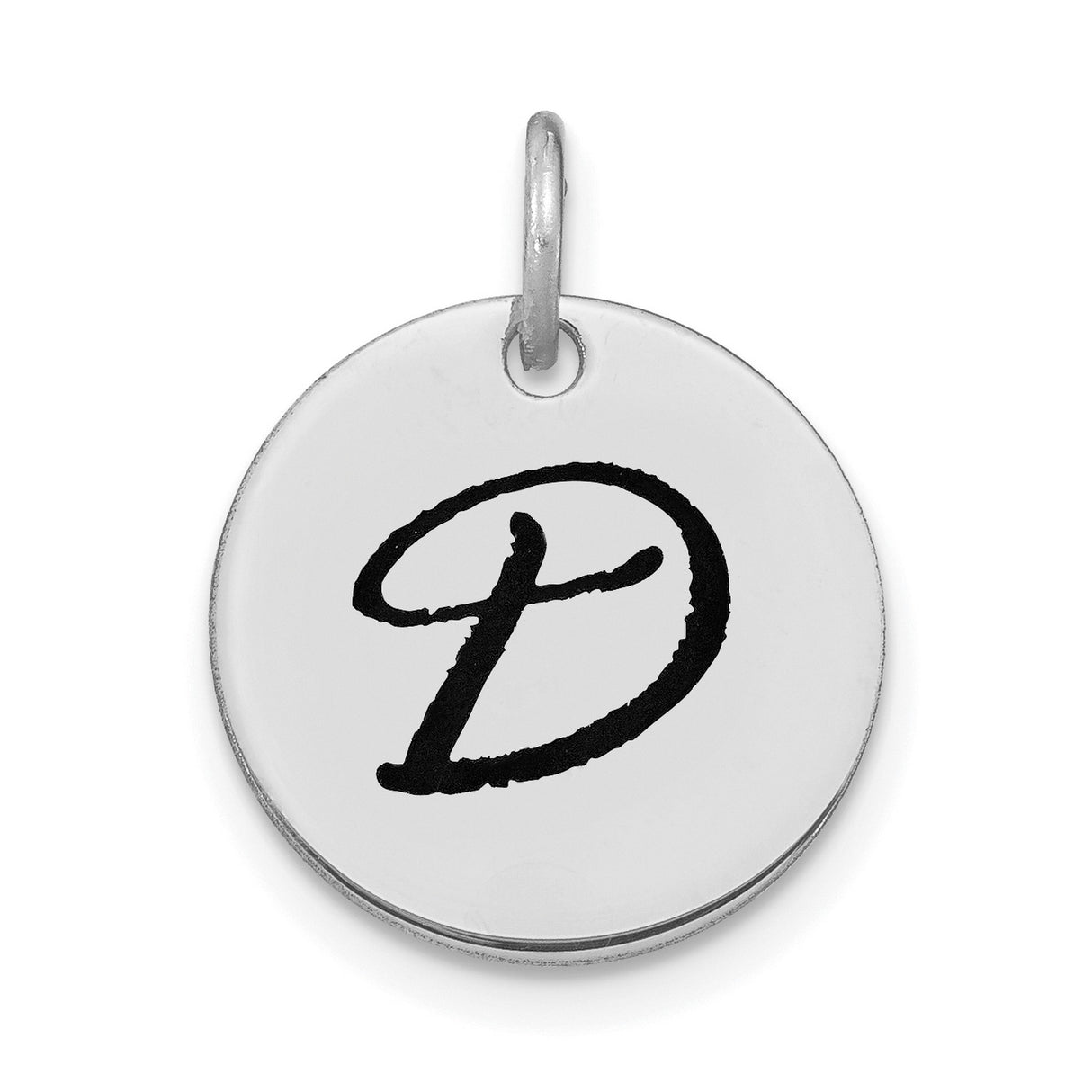 14k White Gold Round Pendant with Bold Script Letter D Monogram for Women