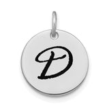 14k White Gold Round Pendant with Bold Script Letter D Monogram for Women