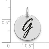 14k White Gold Round Initial Pendant with Black Enamel Letter G Charm