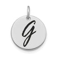 14k White Gold Round Initial Pendant with Black Enamel Letter G Charm