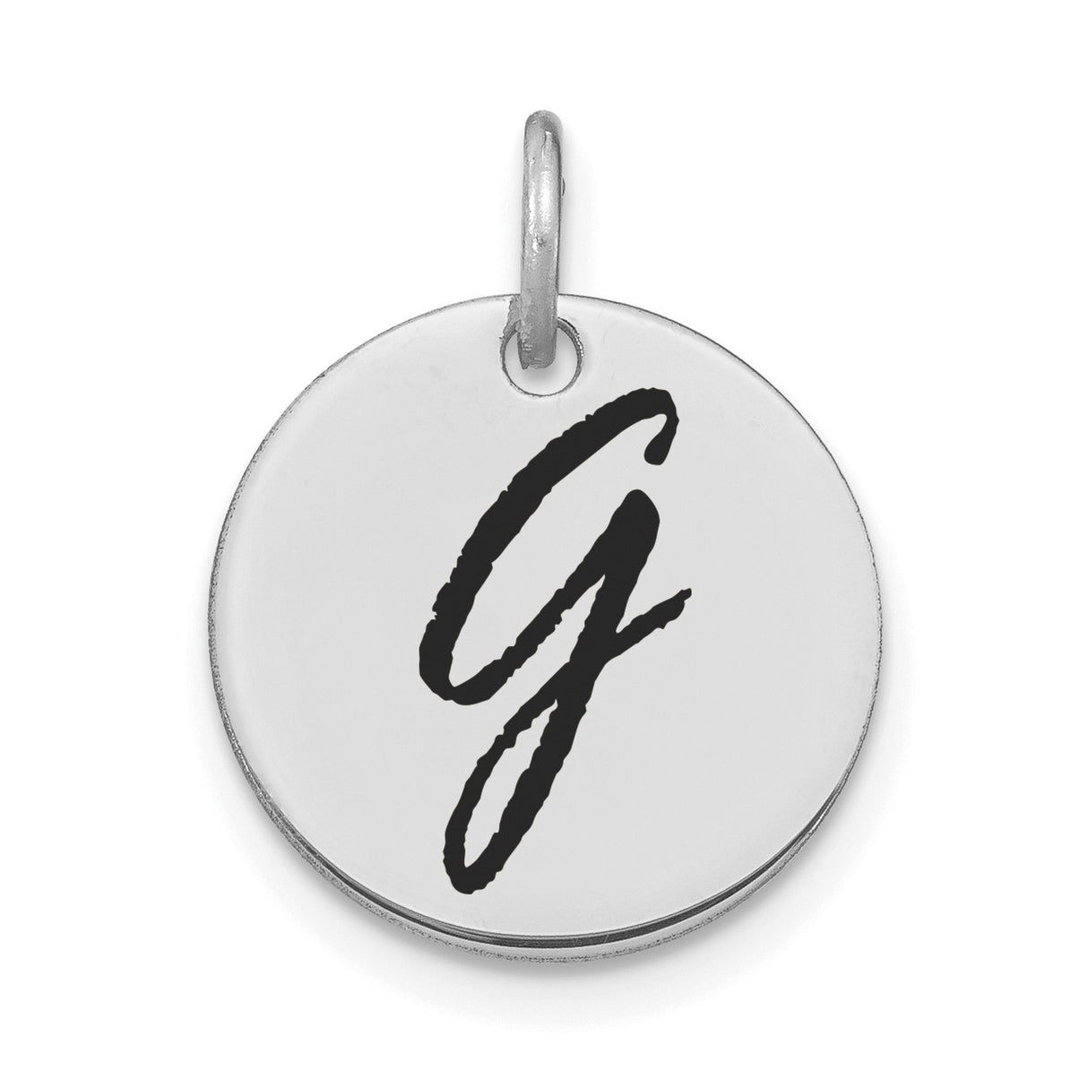 14k White Gold Round Initial Pendant with Black Enamel Letter G Charm