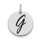 14k White Gold Round Initial Pendant with Black Enamel Letter G Charm