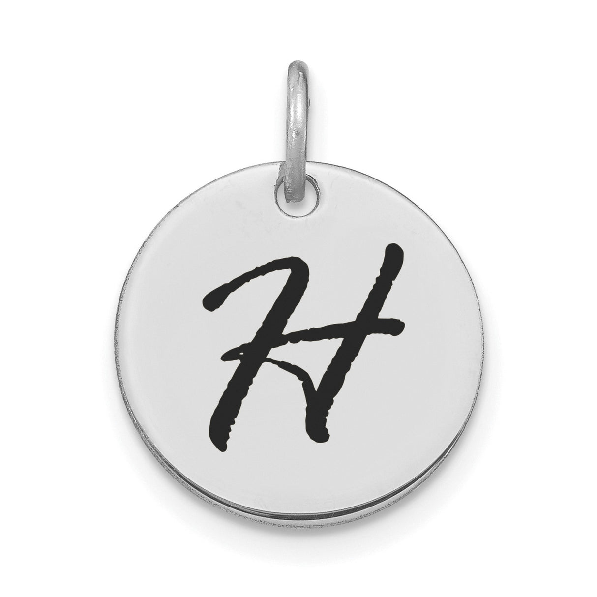 14k White Gold Initial Pendant, Bold Script Letter H Monogram Charm