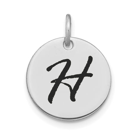 14k White Gold Initial Pendant, Bold Script Letter H Monogram Charm