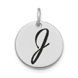 14k White Gold Round Pendant with Black Enamel Script Letter J Monogram Charm