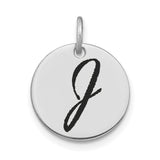 14k White Gold Round Pendant with Black Enamel Script Letter J Monogram Charm