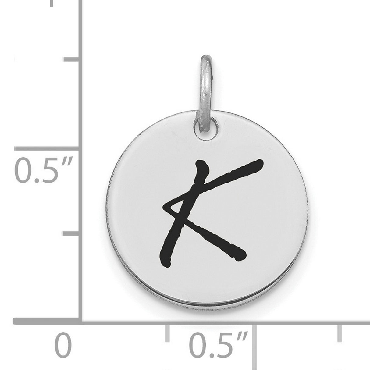 14k White Gold Initial Pendant with Black Script Letter K, Minimalist Monogram Charm