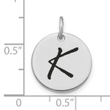 14k White Gold Initial Pendant with Black Script Letter K, Minimalist Monogram Charm