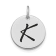 14k White Gold Initial Pendant with Black Script Letter K, Minimalist Monogram Charm