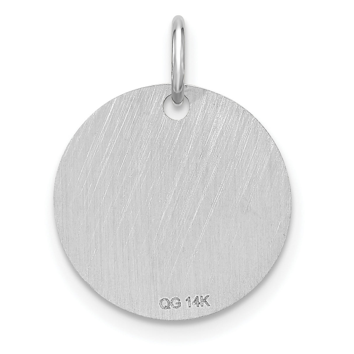 14k White Gold Initial Pendant with Black Script Letter L, Unisex Disk Charm