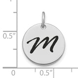 14k White Gold Letter M Pendant Charm, Bold Script Round Disc Monogram for Women or Unisex Wear