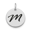 14k White Gold Letter M Pendant Charm, Bold Script Round Disc Monogram for Women or Unisex Wear
