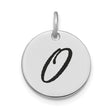 14k White Gold Initial Pendant with Script Letter O, Dainty Monogram Charm for Women