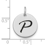 14k White Gold Initial Pendant, Bold Script Letter P Charm, Unisex Monogram Jewelry