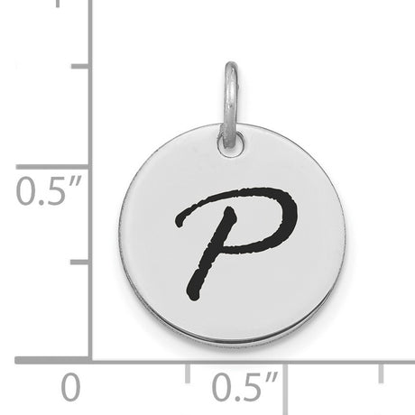 14k White Gold Initial Pendant, Bold Script Letter P Charm, Unisex Monogram Jewelry