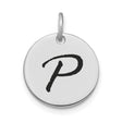14k White Gold Initial Pendant, Bold Script Letter P Charm, Unisex Monogram Jewelry