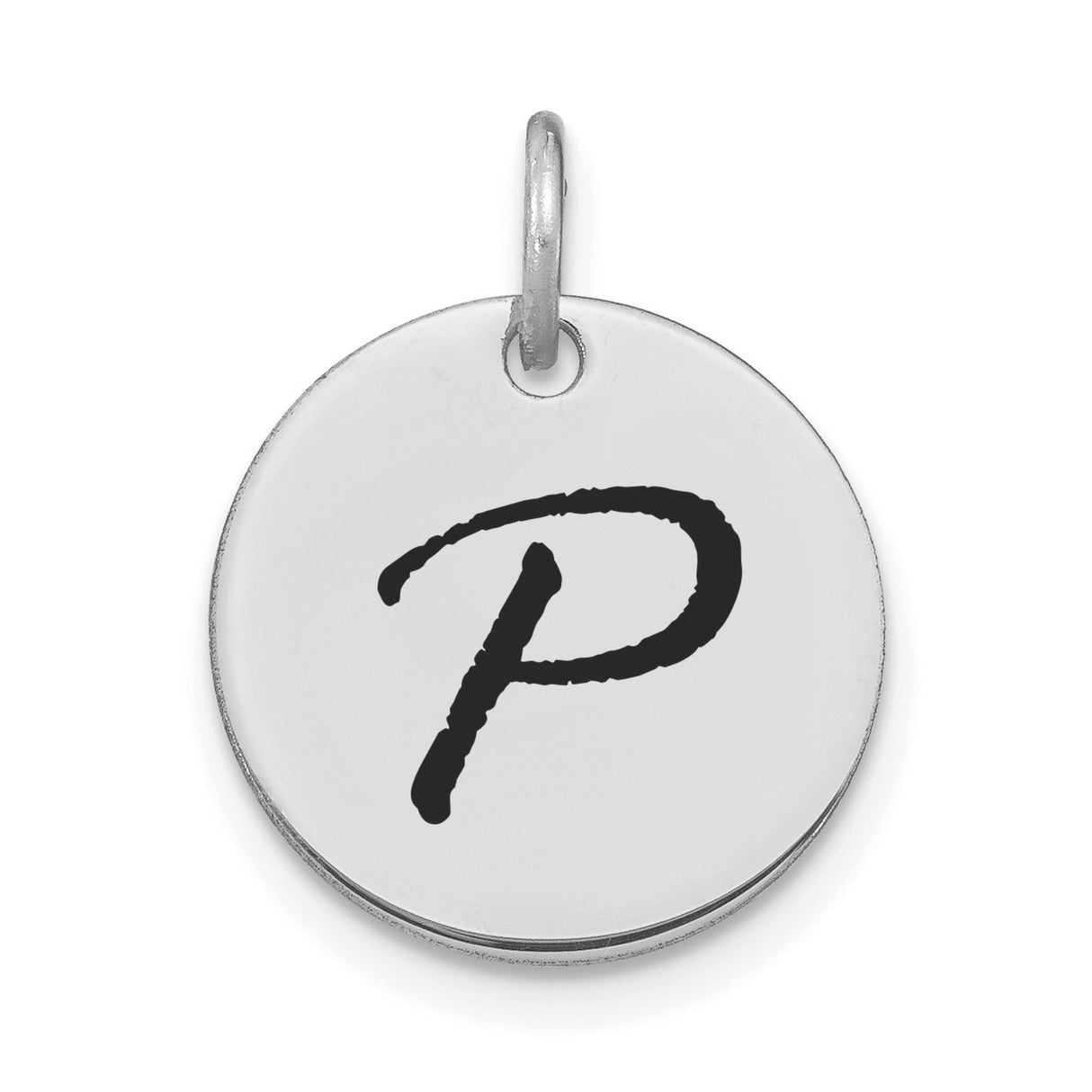 14k White Gold Initial Pendant, Bold Script Letter P Charm, Unisex Monogram Jewelry