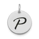 14k White Gold Initial Pendant, Bold Script Letter P Charm, Unisex Monogram Jewelry