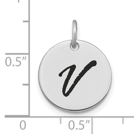 14k White Gold Initial Pendant with Script Letter V, Unisex Monogram Charm