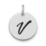 14k White Gold Initial Pendant with Script Letter V, Unisex Monogram Charm