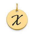 Polished Black Enamel Letter X Initial Disk Charm Pendant in Real 14k Yellow Gold