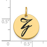 Polished Black Enamel Letter Z Initial Disk Charm Pendant in Real 14k Yellow Gold