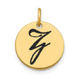 Polished Black Enamel Letter Z Initial Disk Charm Pendant in Real 14k Yellow Gold