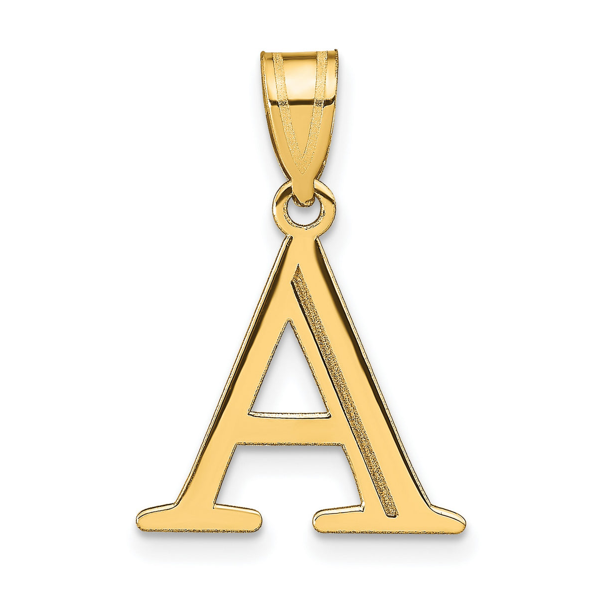 14k Yellow Gold Initial A Pendant, Polished Cutout Block Letter Charm for Women or Unisex