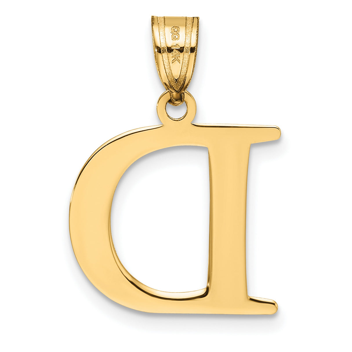 14k Yellow Gold Initial D Pendant Charm with Polished Block Letter Design
