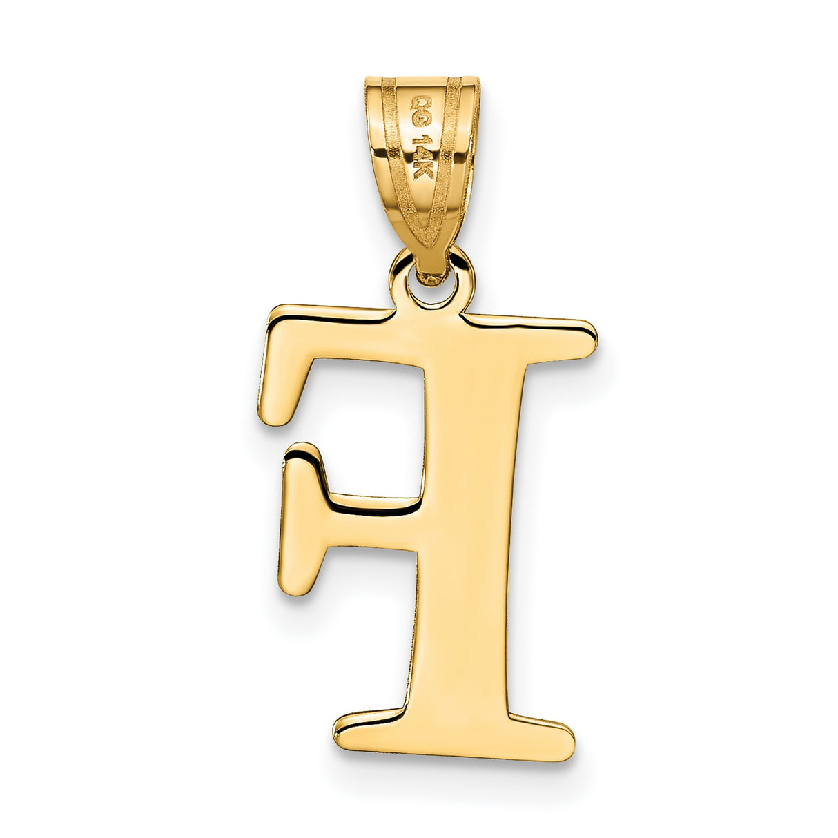 14k Yellow Gold Letter F Pendant, Block Initial Charm in Polished Finish for Women or Unisex