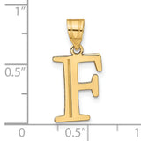 14k Yellow Gold Letter F Pendant, Block Initial Charm in Polished Finish for Women or Unisex