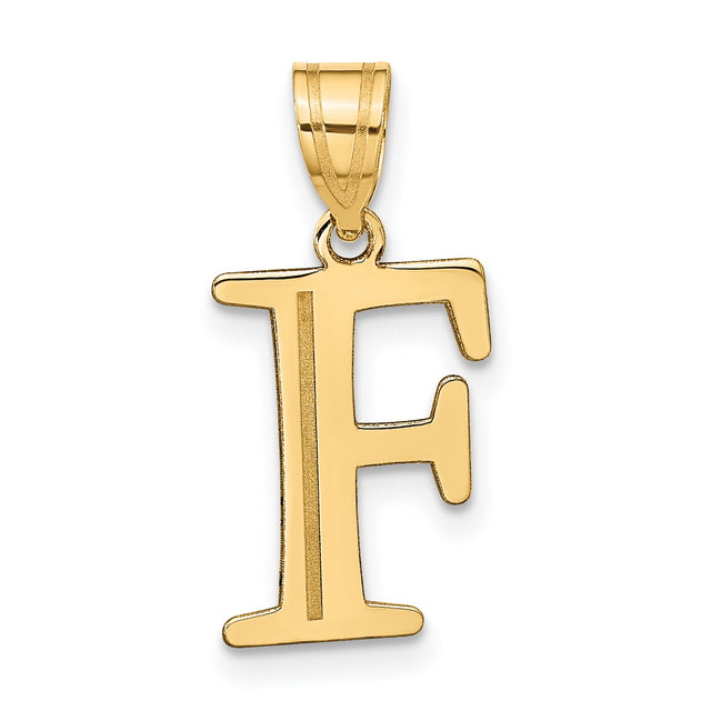14k Yellow Gold Letter F Pendant, Block Initial Charm in Polished Finish for Women or Unisex