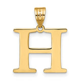 14k Yellow Gold Initial H Pendant, Polished Block Letter Charm for Women or Unisex Wear