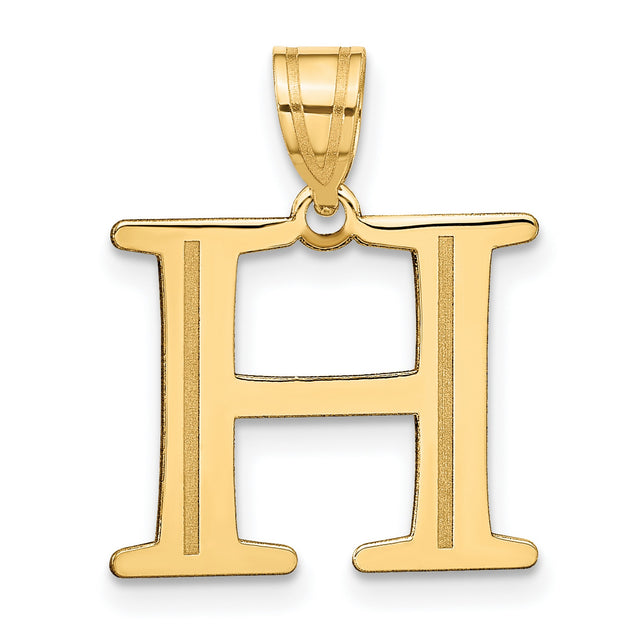 14k Yellow Gold Initial H Pendant, Polished Block Letter Charm for Women or Unisex Wear