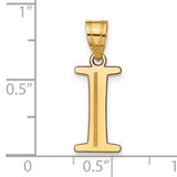 14k Yellow Gold Initial I Pendant with Polished Finish and Matte Center Detail